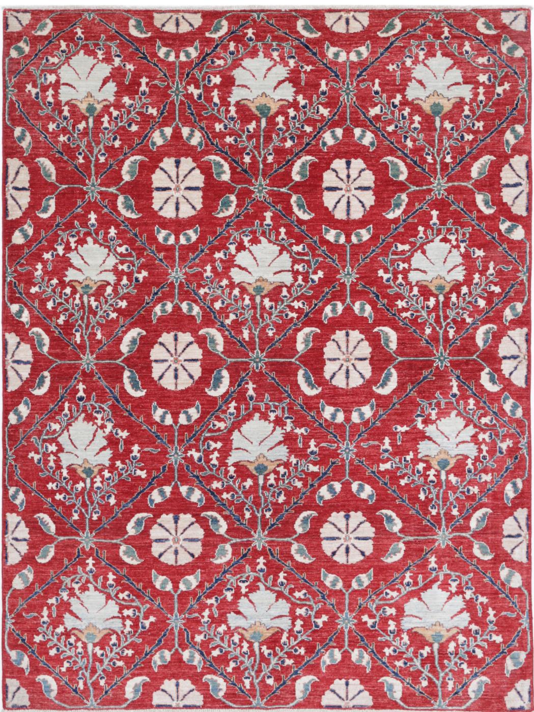 Red Pakistani Oriental Rug 5'6" x 7'6" Hand-Knotted
