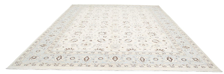 Ivory Pakistani Tabriz Rug 11'8" x 14'7" Hand-Knotted field