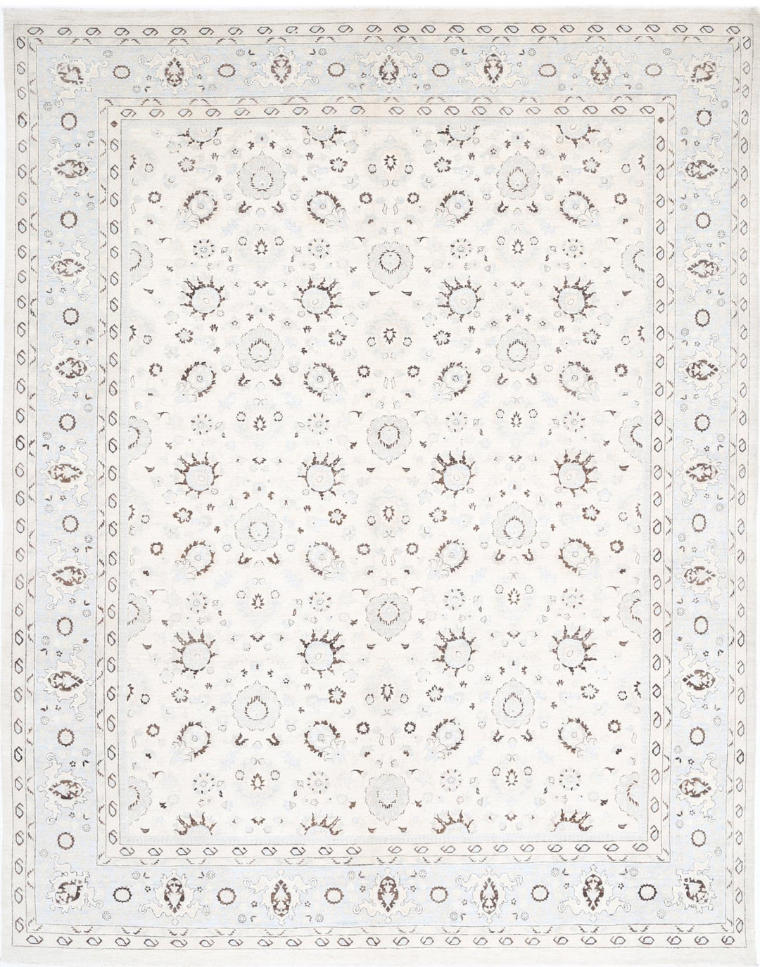 Ivory Pakistani Tabriz Rug 11'8" x 14'7" Hand-Knotted
