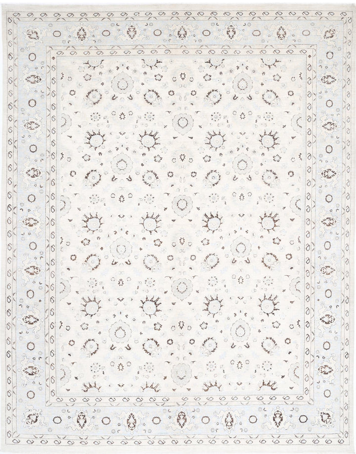 Ivory Pakistani Tabriz Rug 11'8" x 14'7" Hand-Knotted