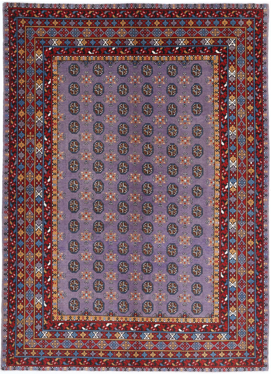 Purple Afghan Tribal Rug 6'6" x 9'3" Hand-Knotted