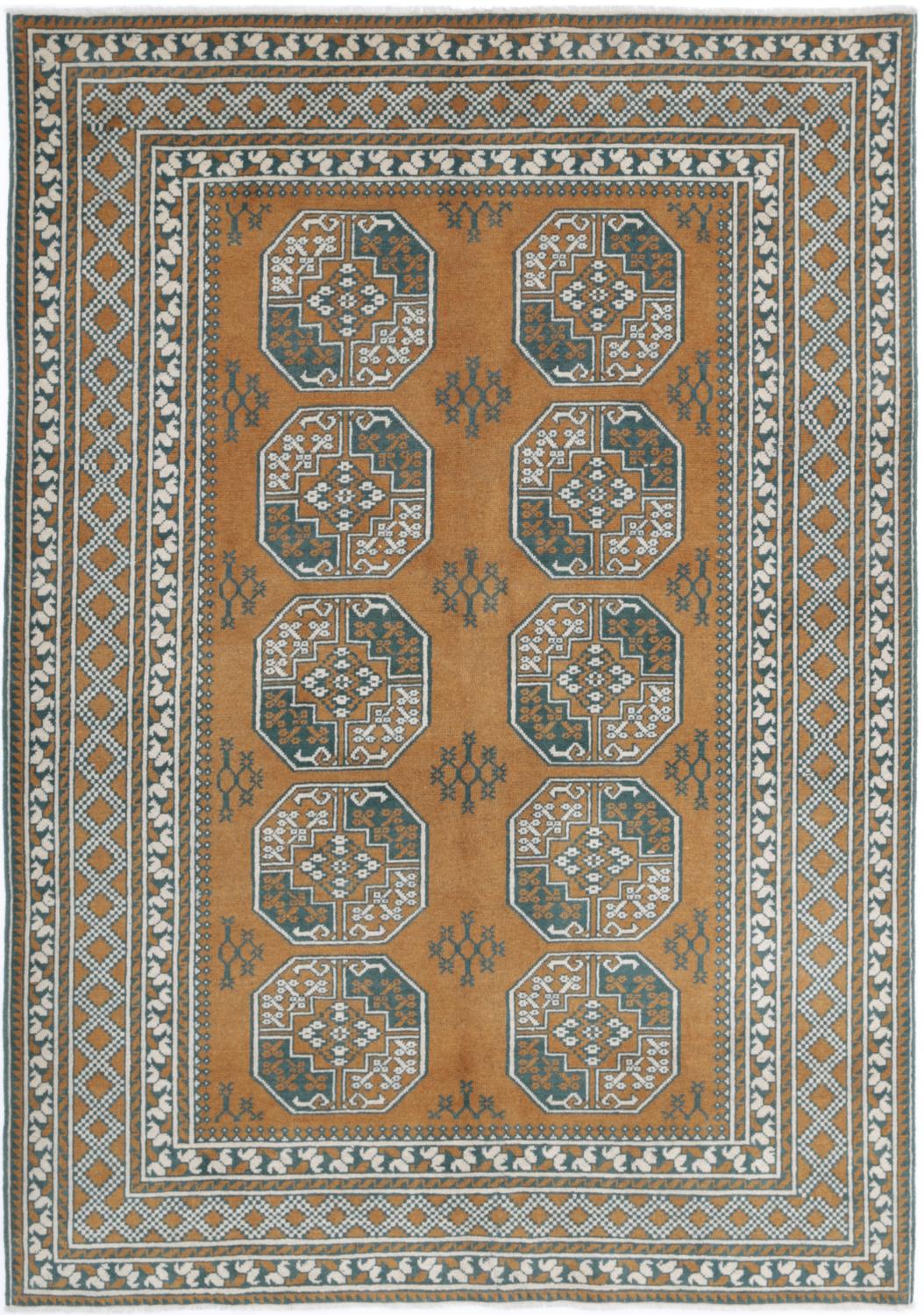 Rust Afghan Tribal Rug 5'6" x 7'11" Hand-Knotted