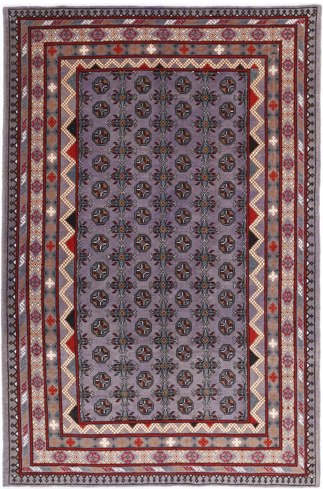 Purple Afghan Tribal Rug 5'4" x 8'1" Hand-Knotted