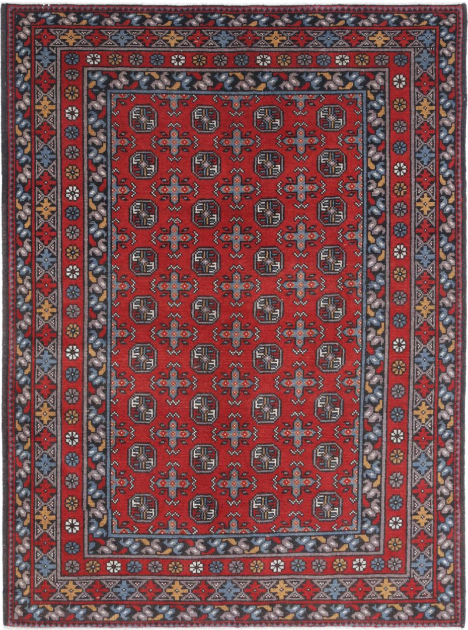 Red Afghan Tribal Rug 4'10" x 6'7" Hand-Knotted