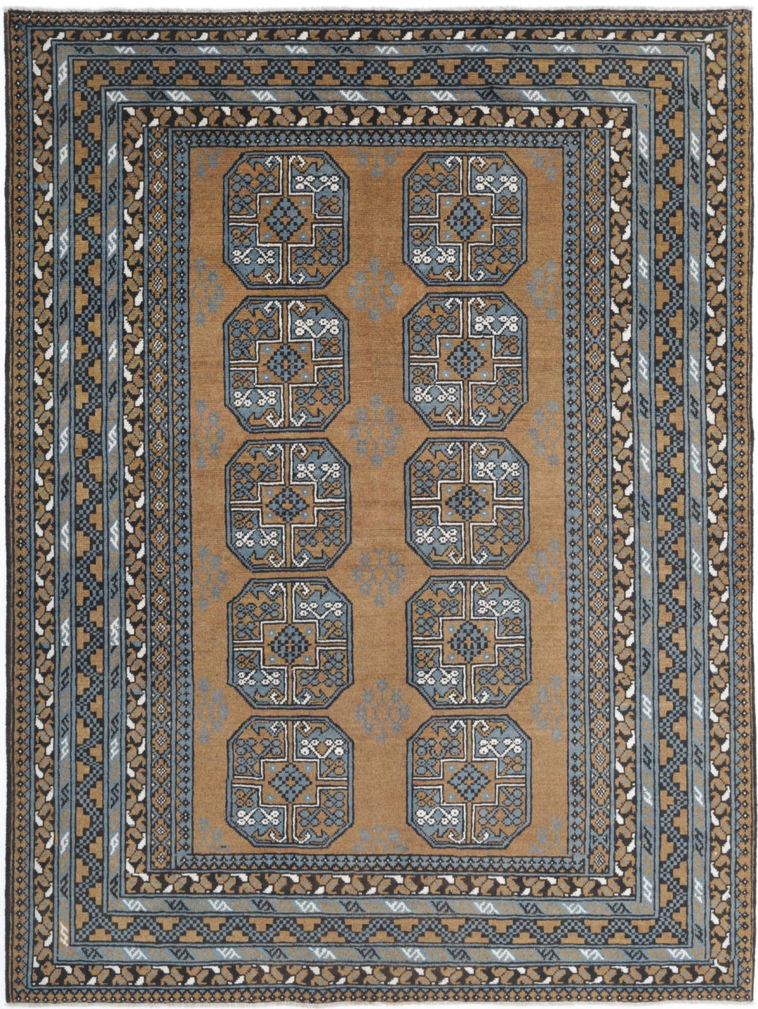 Rust Afghan Tribal Rug 5'7" x 7'6" Hand-Knotted