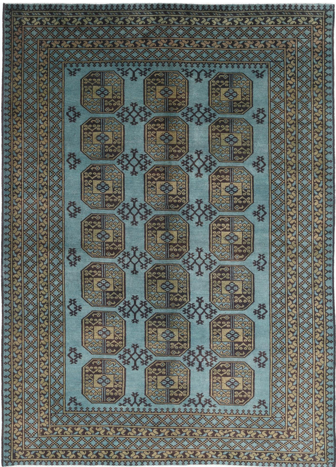 Teal Afghan Tribal Rug 6'7" x 9'4" Hand-Knotted