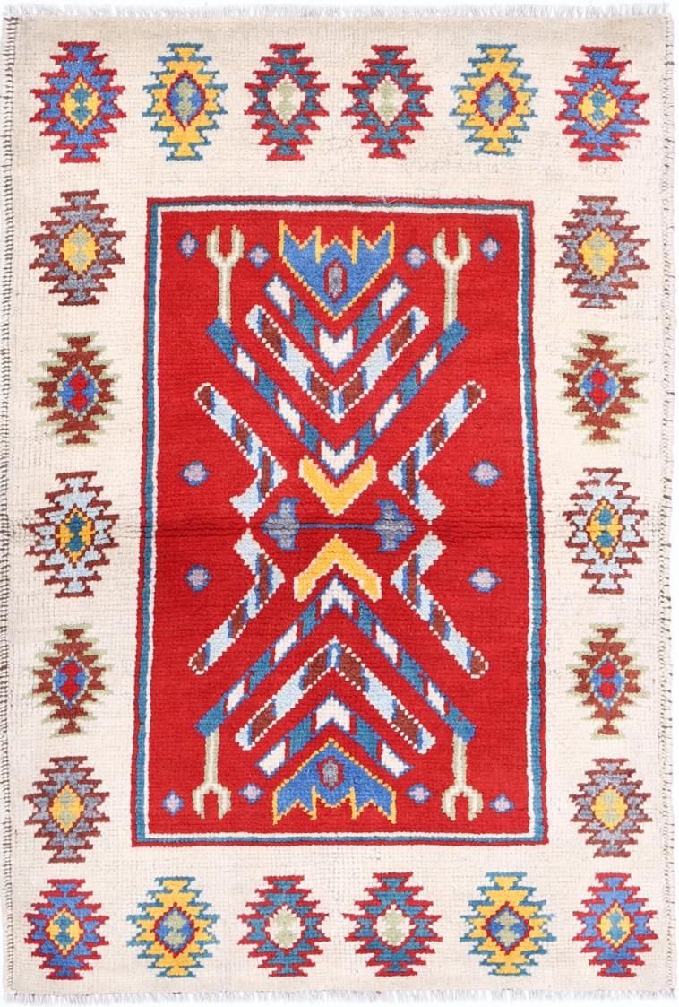 Red Afghan Tribal Rug 2'10" x 4'1" Hand-Knotted