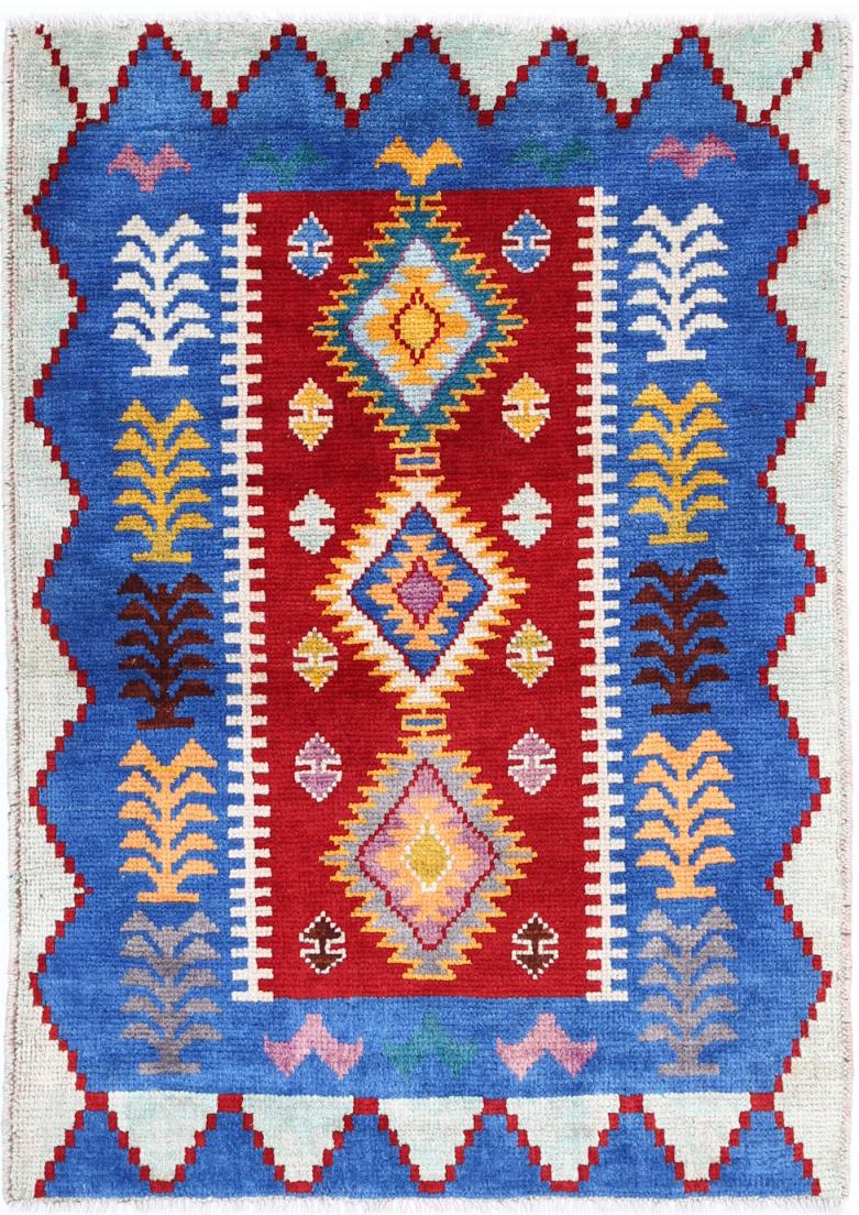 Red Afghan Tribal Rug 2' 8" x 3' 10" Hand-Knotted