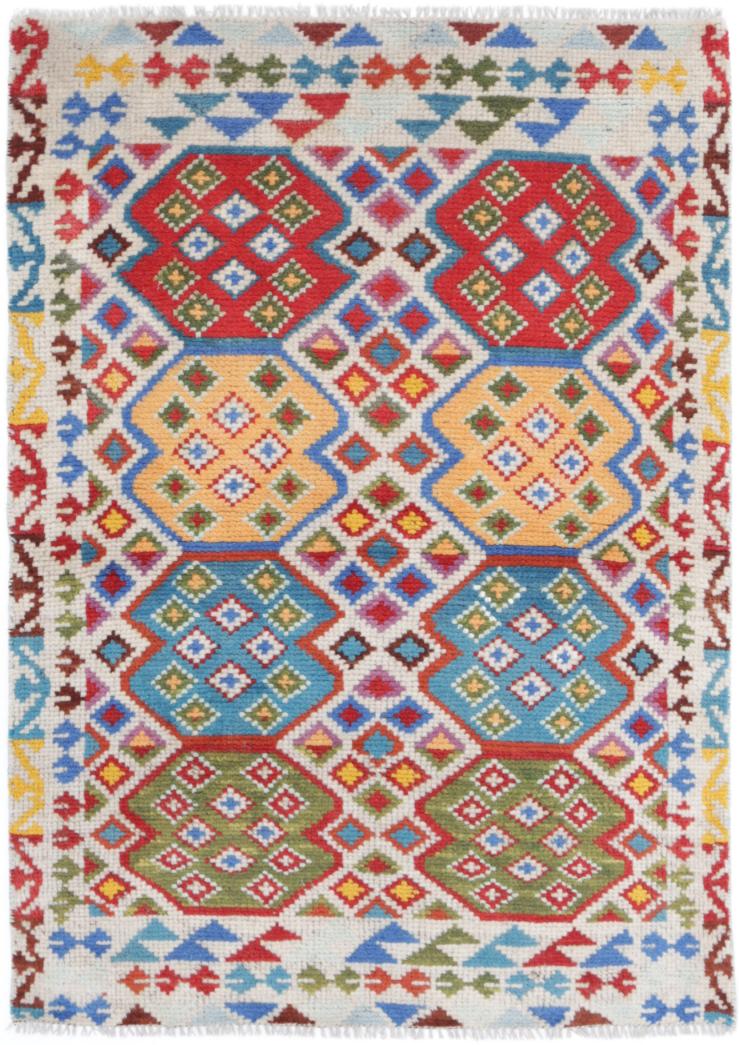 Afghan Tribal Rug 2'7" x 3'10" Hand-Knotted