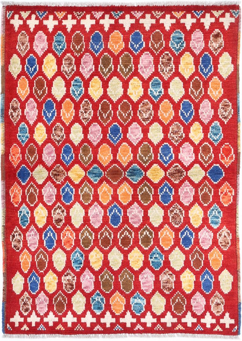 Red Afghan Tribal Rug 2'9" x 4'0" Hand-Knotted
