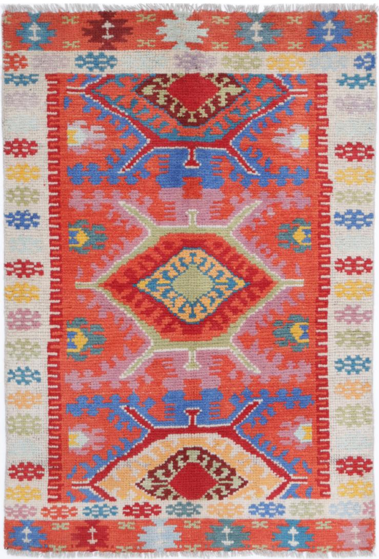 Red Afghan Tribal Rug 2'7" x 3'11" Hand-Knotted