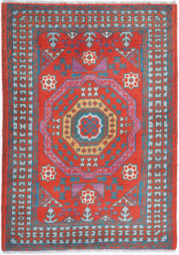 Red Afghan Tribal Rug 2'7" x 3'9" Hand-Knotted