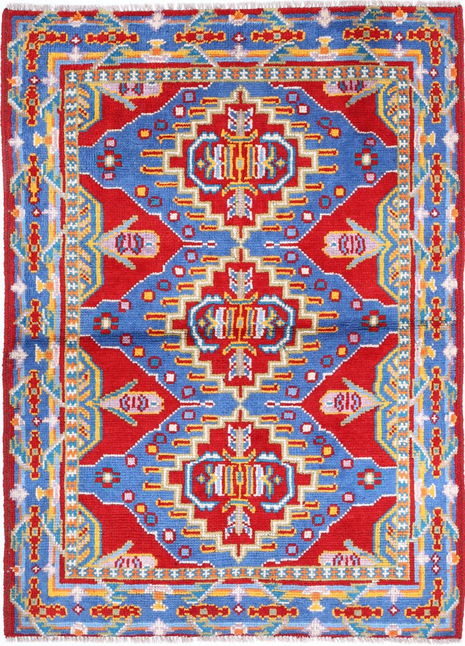 Red Afghan Tribal Rug 3'3" x 4'9" Hand-Knotted