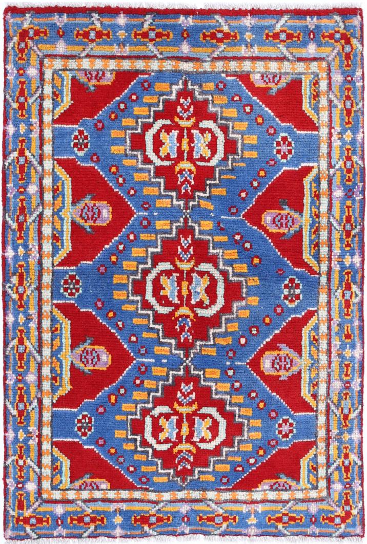 Red Afghan Tribal Rug 2'7" x 3'10" Hand-Knotted