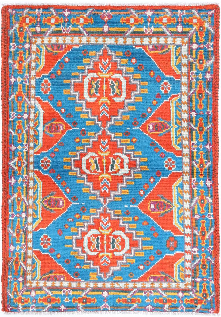 Red Afghan Tribal Rug 2'8" x 3'11" Hand-Knotted