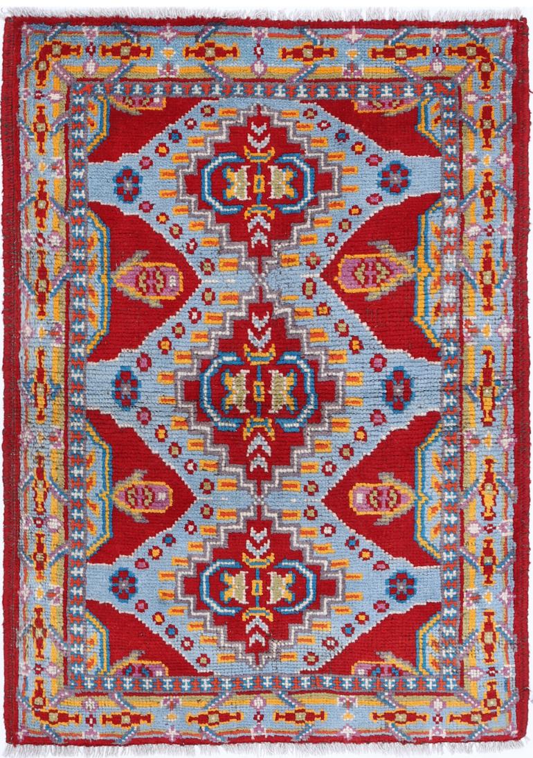 Red Afghan Tribal Rug 2'10" x 3'10" Hand-Knotted