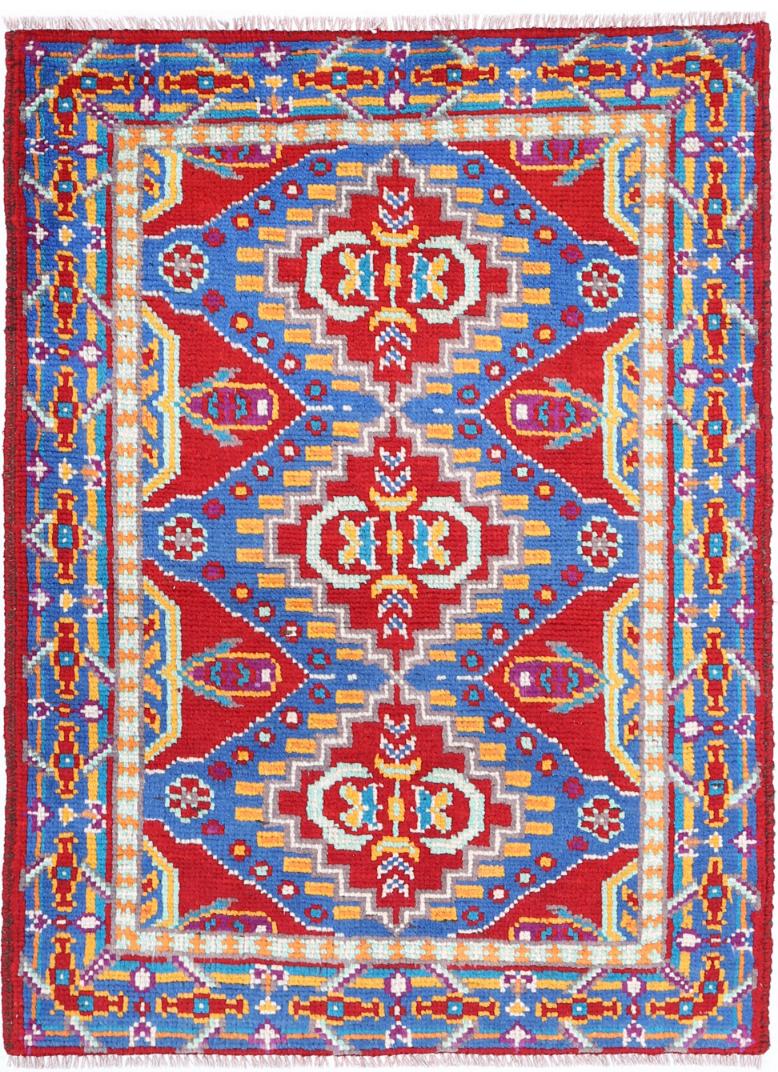 Red Afghan Tribal Rug 2'8" x 3'10" Hand-Knotted