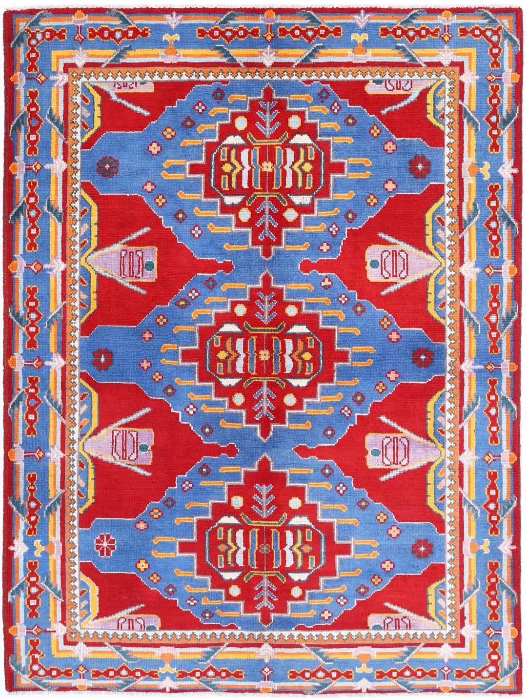 Red Revival Tribal Rug 5'8" x 7'7" Hand-Knotted