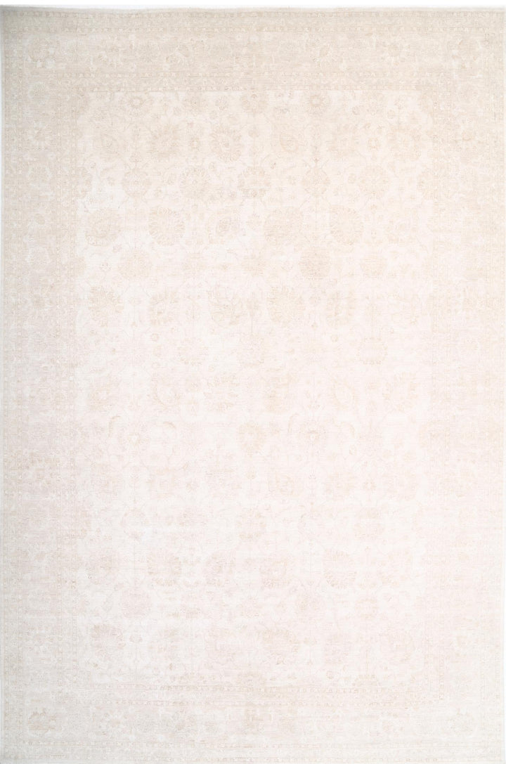 Ivory Pakistani Tabriz Rug 16'4" x 21'8" Hand-Knotted