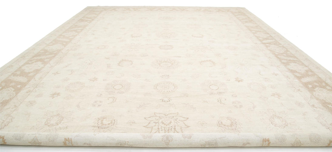 Ivory Afghan Tabriz Rug 16'0" x 23'2" Hand-Knotted field
