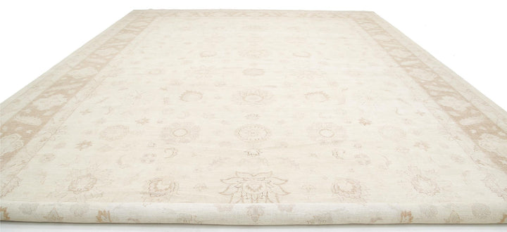 Ivory Afghan Tabriz Rug 16'0" x 23'2" Hand-Knotted field