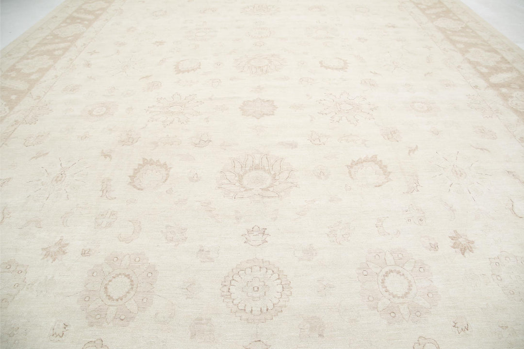 Ivory Afghan Tabriz Rug 16'0" x 23'2" Hand-Knotted border