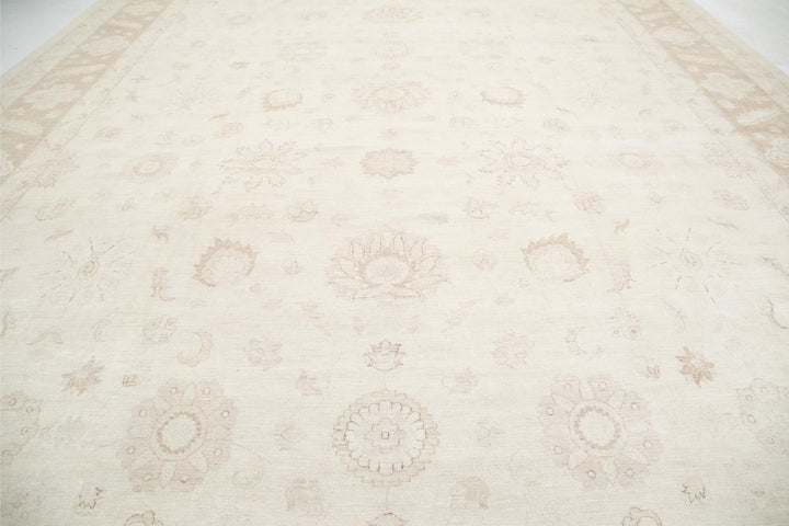 Ivory Afghan Tabriz Rug 16'0" x 23'2" Hand-Knotted border
