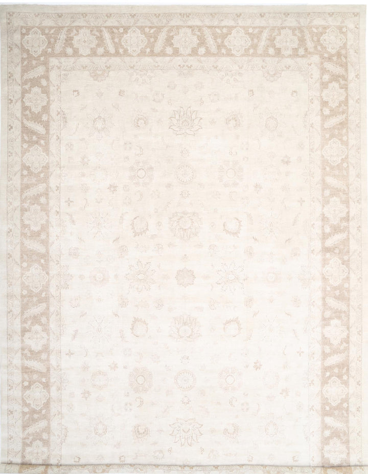 Ivory Afghan Tabriz Rug 16'0" x 23'2" Hand-Knotted