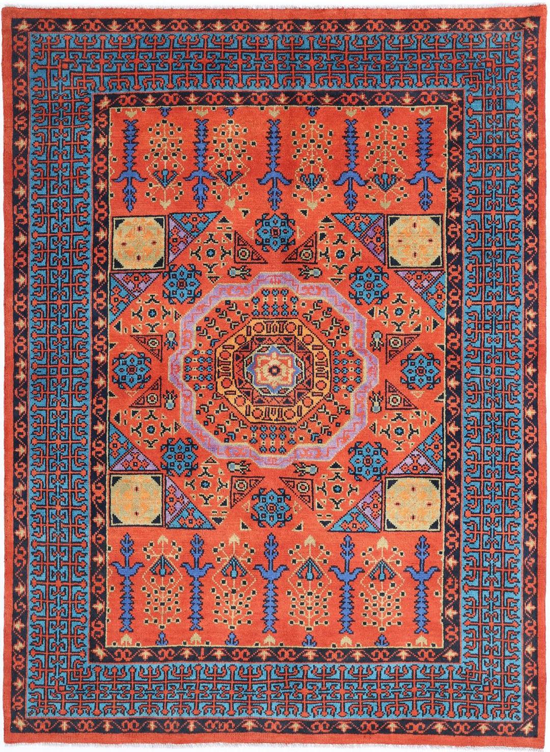 Red Afghan Tribal Rug 5'7" x 7'9" Hand-Knotted