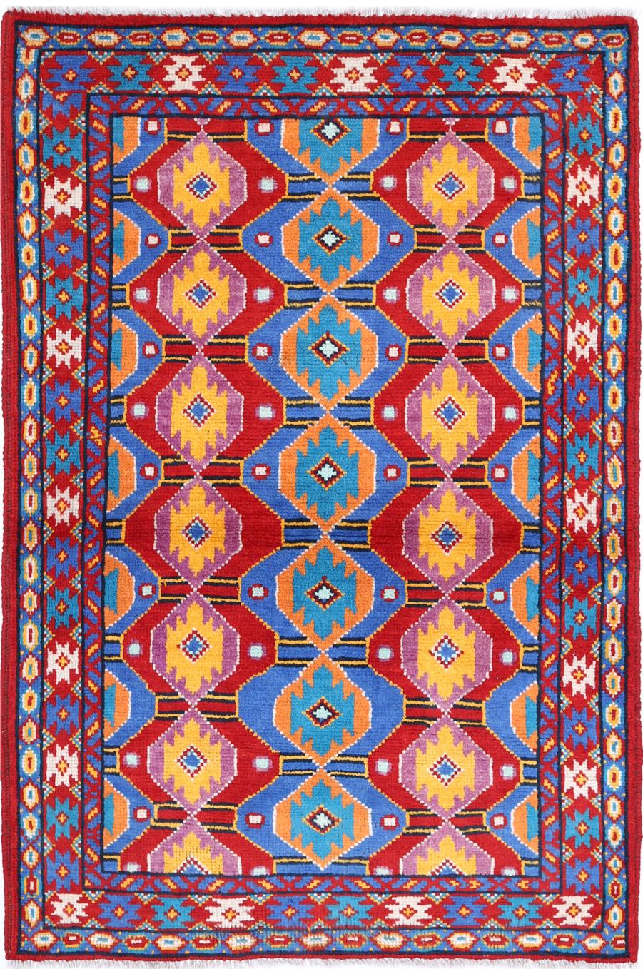Red Pakistani Tribal Rug 3'2" x 4'10" Hand-Knotted