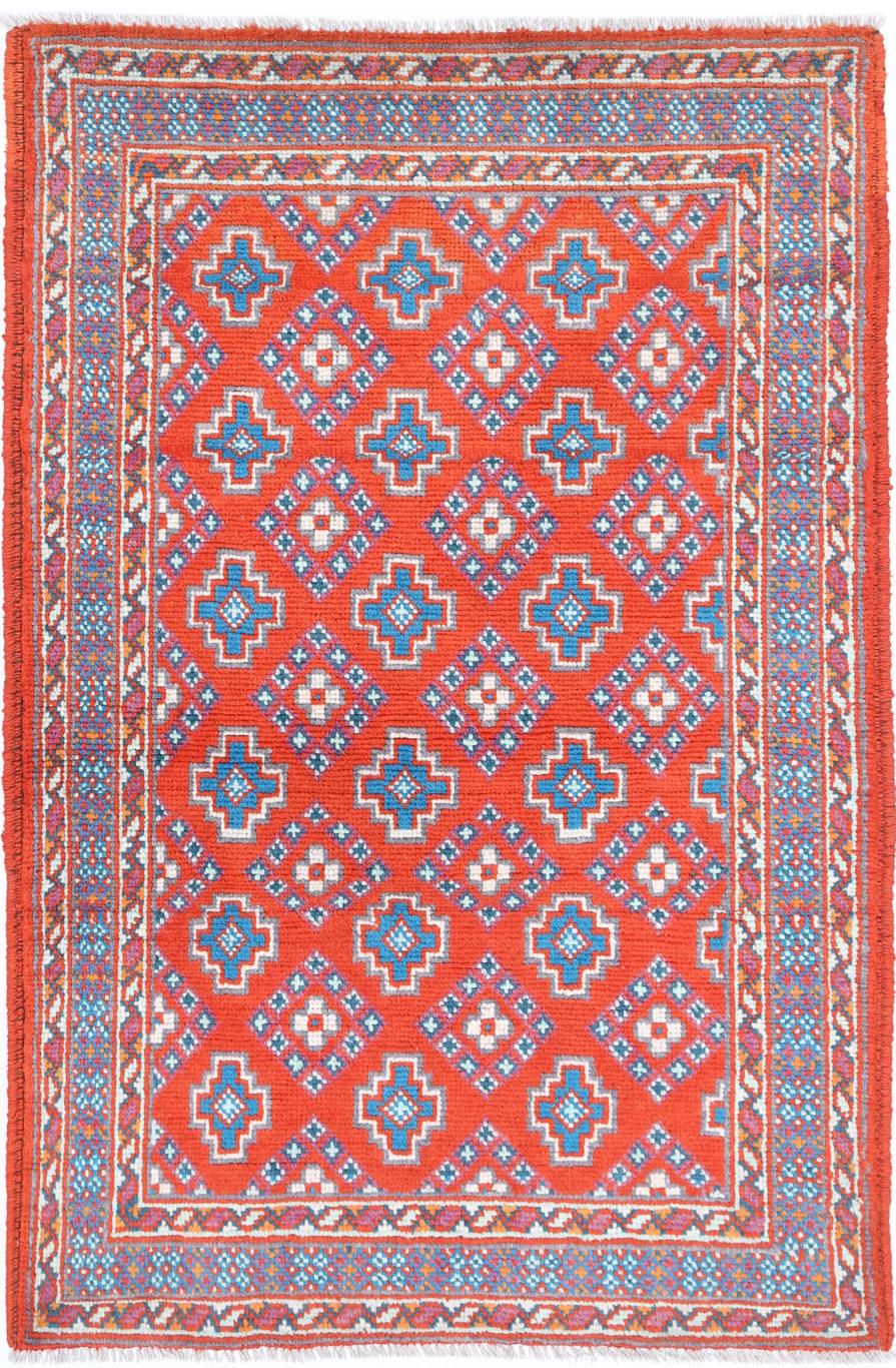 Red Afghan Tribal Rug 3'3" x 5'6" Hand-Knotted