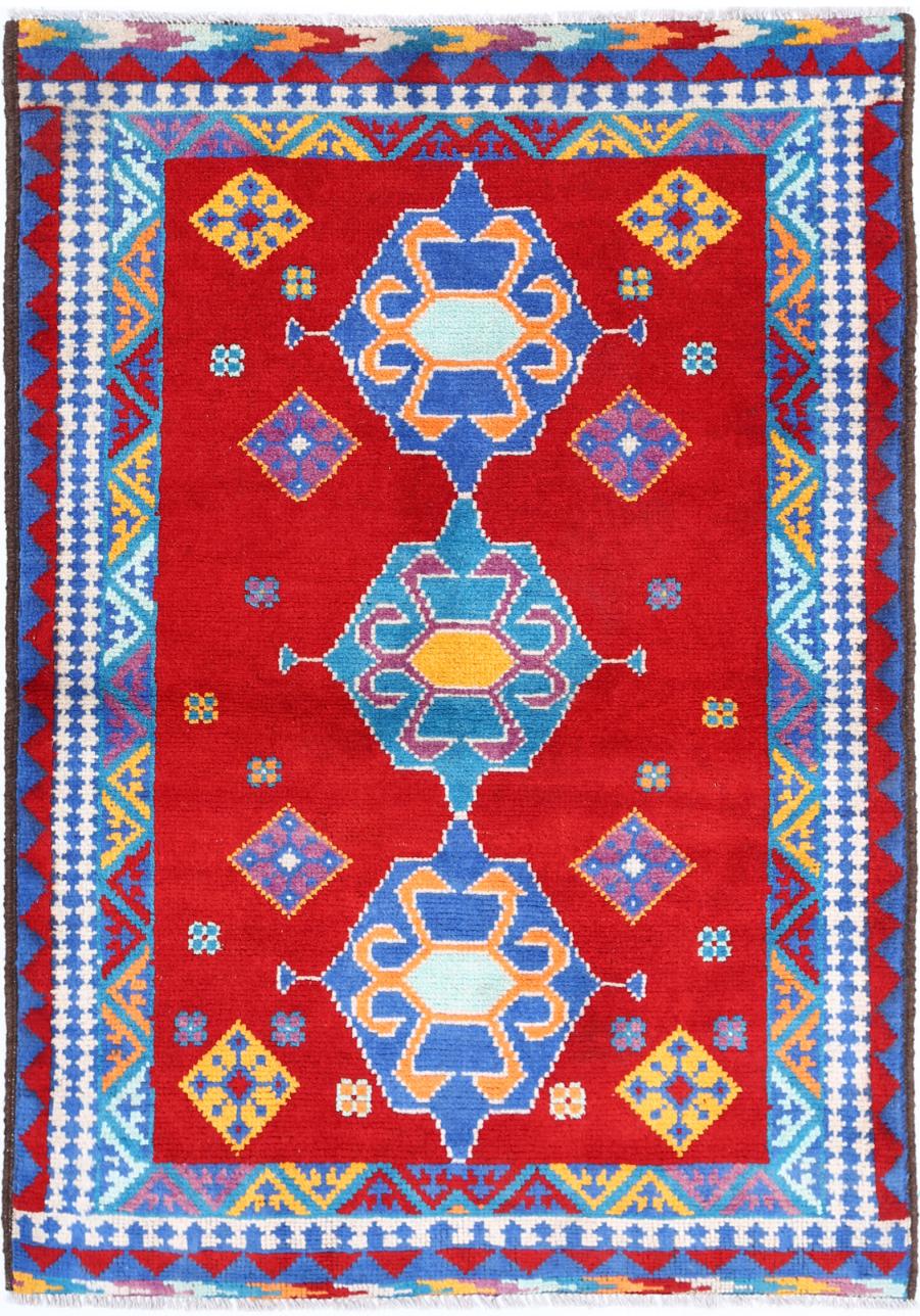 Red Afghan Tribal Rug 3'0" x 4'10" Hand-Knotted