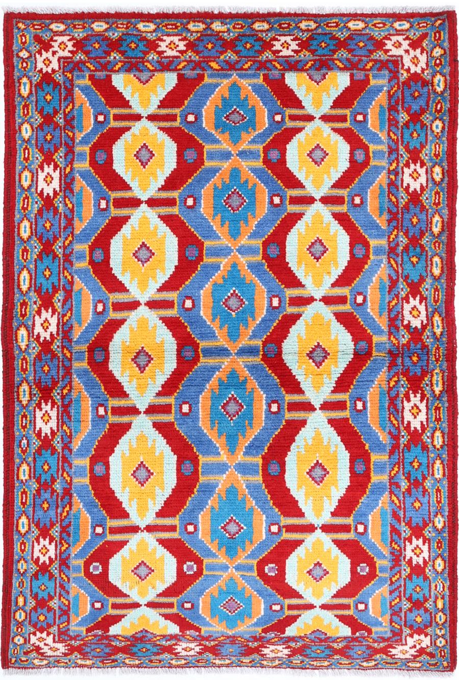 Red Afghan Tribal Rug 3'2" x 5'0" Hand-Knotted