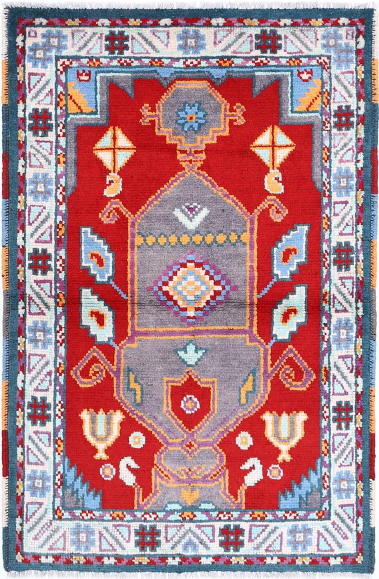 Red Afghan Tribal Rug 2'8" x 4'2" Hand-Knotted