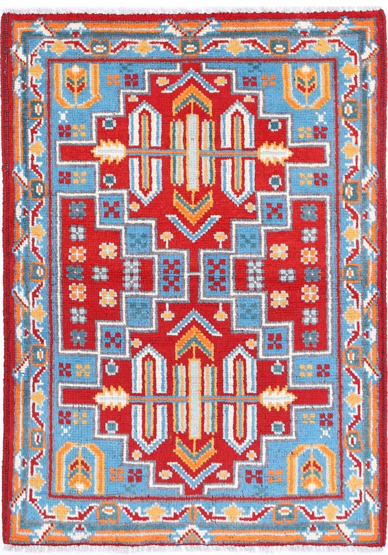 Red Afghan Tribal Rug 2'8" x 3'11" Hand-Knotted