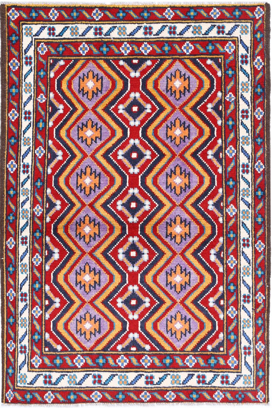 Red Pakistani Tribal Rug 3'3" x 4'10" Hand-Knotted