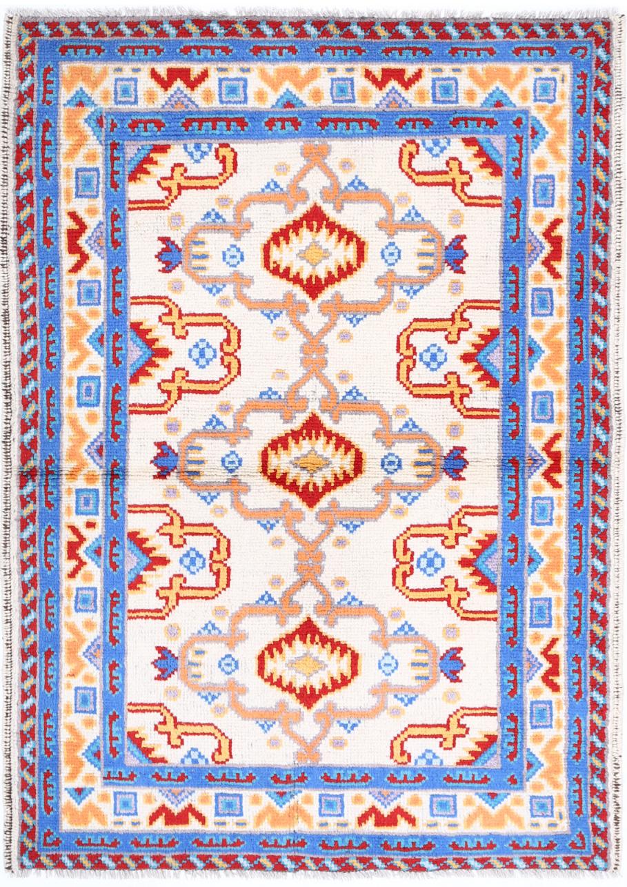 Ivory Afghan Tribal Rug 3'5" x 5'0" Hand-Knotted