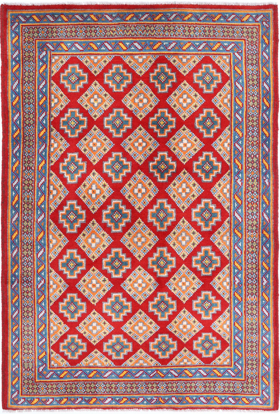 Red Afghan Tribal Rug 3'11" x 6'1" Hand-Knotted