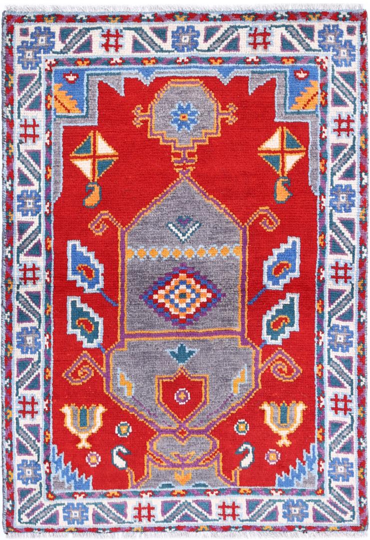 Red Afghan Tribal Rug 2'8" x 3'11" Hand-Knotted