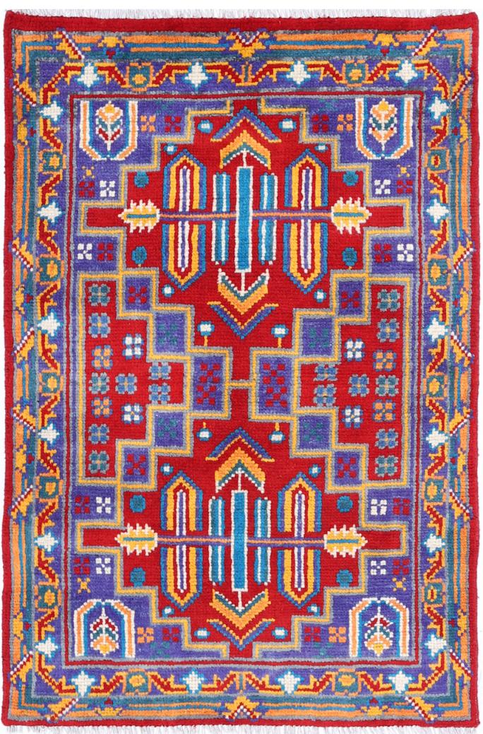 Red Afghan Tribal Rug 2'6" x 3'10" Hand-Knotted