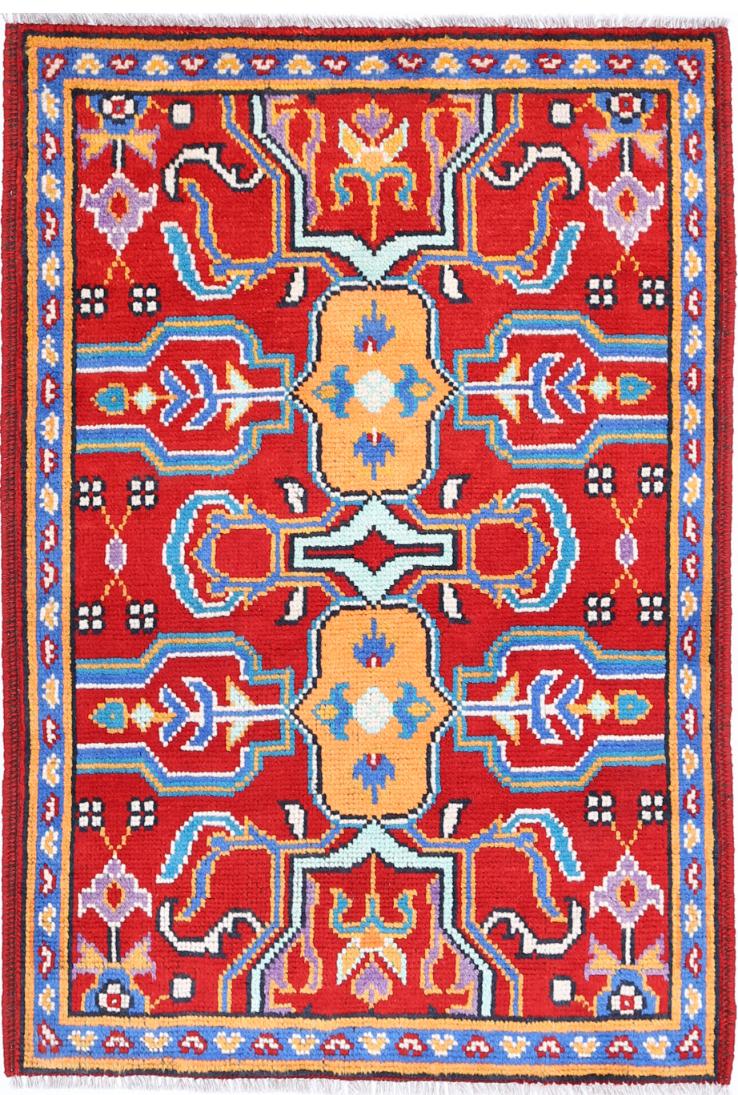 Red Afghan Tribal Rug 2'8" x 3'11" Hand-Knotted