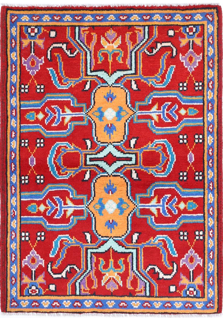 Red Afghan Tribal Rug 2'8" x 3'11" Hand-Knotted