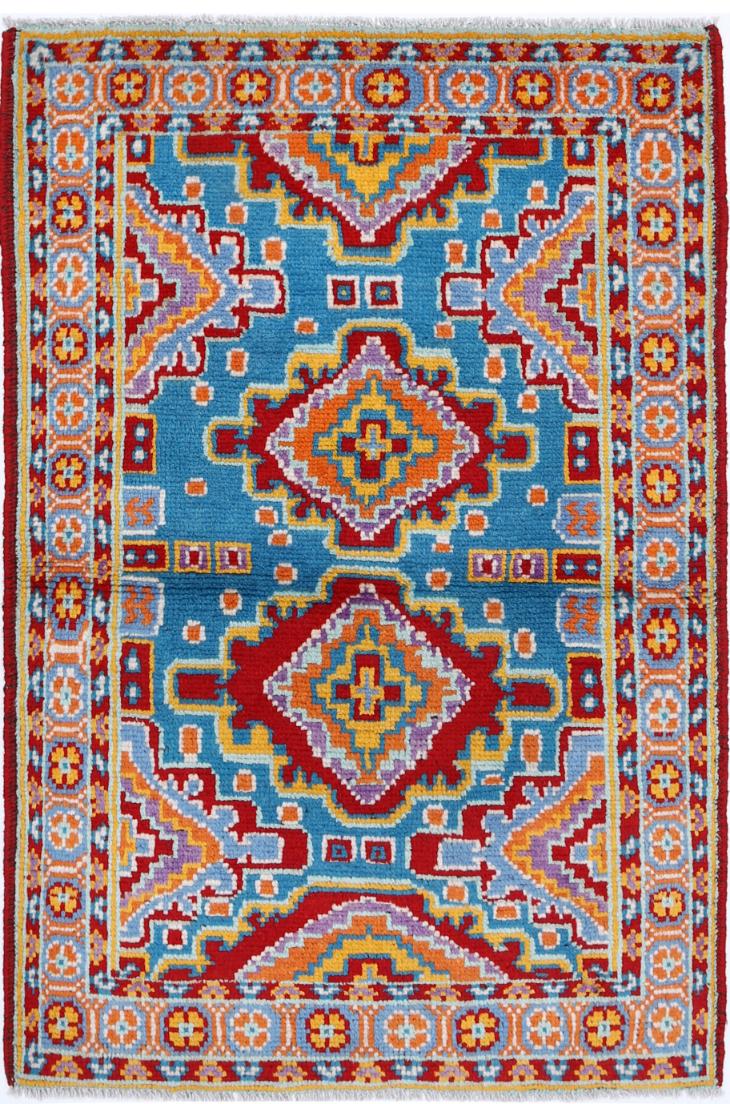 Teal Afghan Tribal Rug 2'8" x 4'0" Hand-Knotted