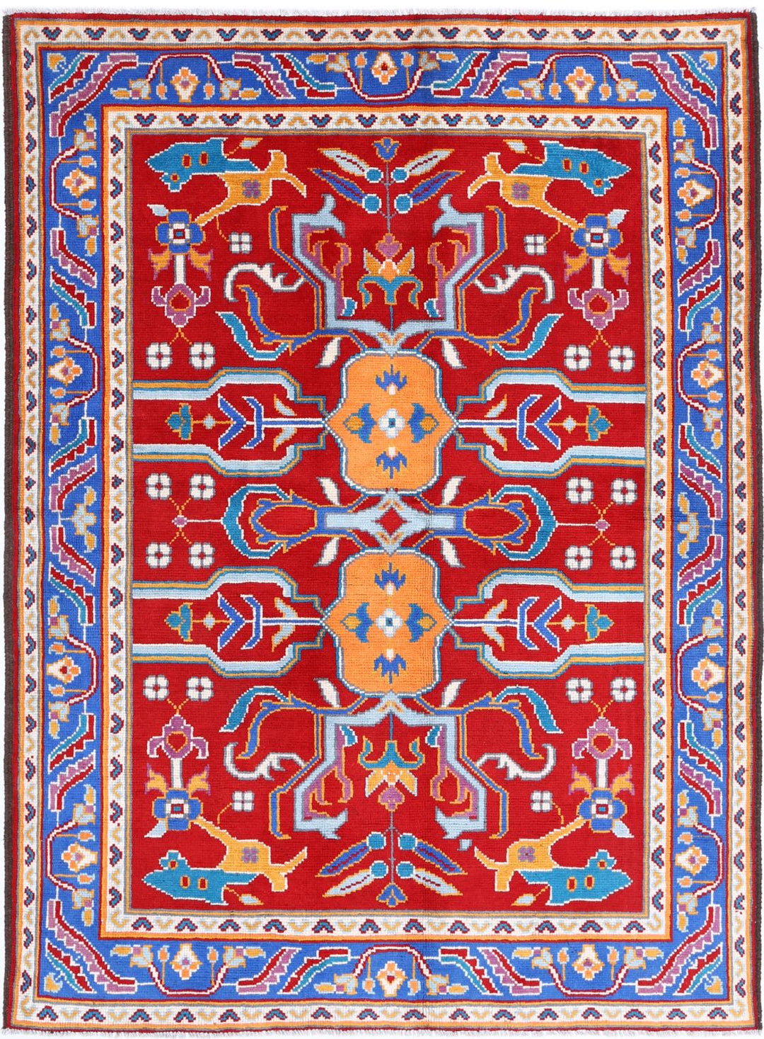Red Pakistani Tribal Rug 5'6" x 7'9" Hand-Knotted