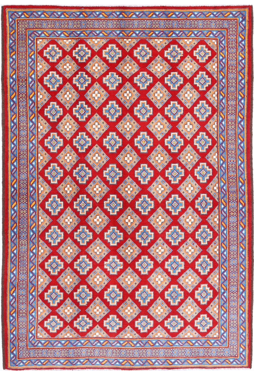 Red Pakistani Tribal Rug 5'5" x 7'10" Hand-Knotted