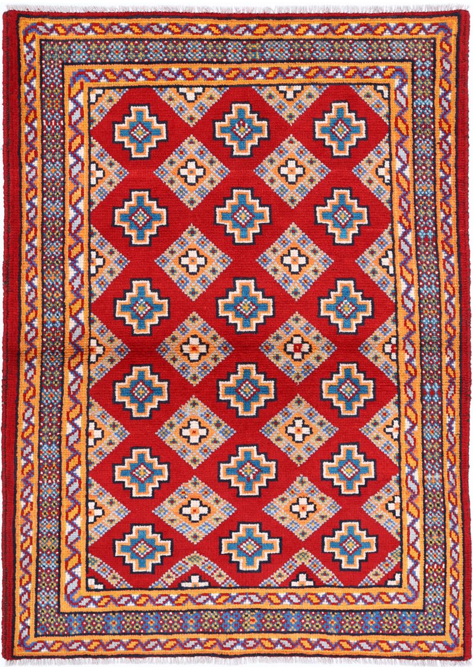 Red Afghan Tribal Rug 3'6" x 4'10" Hand-Knotted