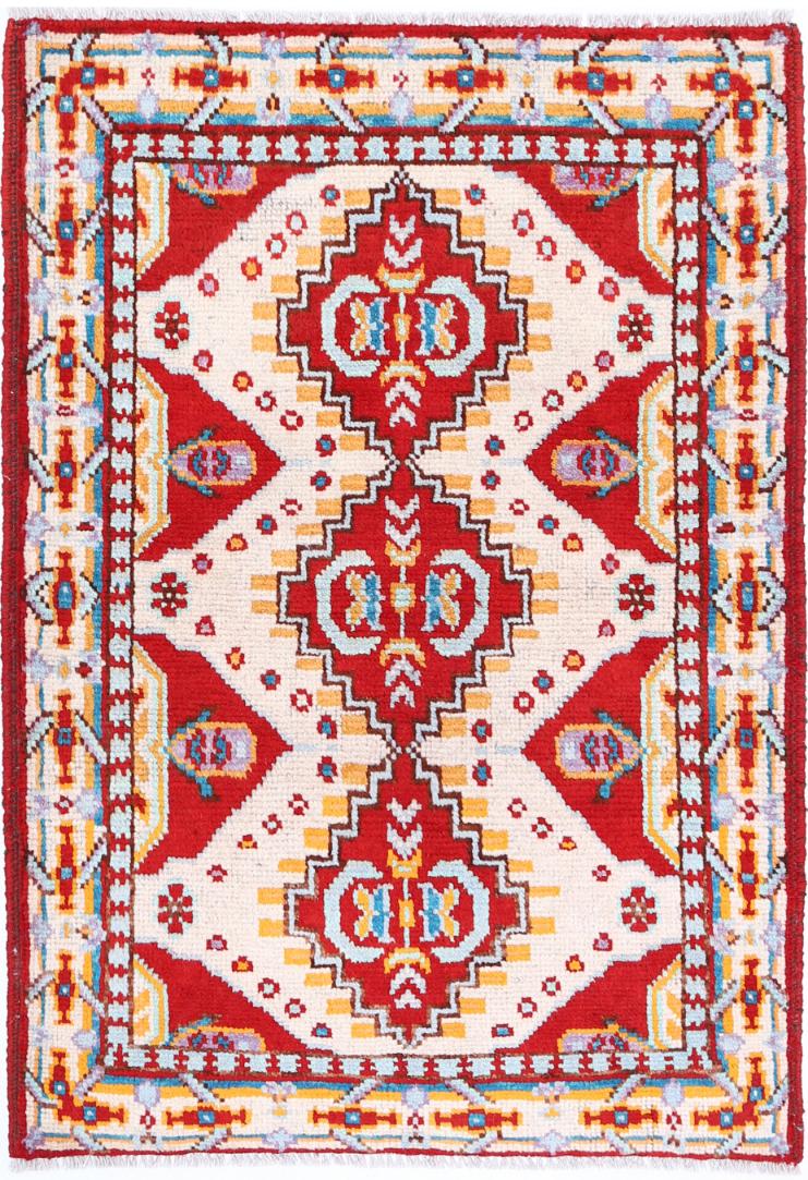 Red Afghan Tribal Rug 2'8" x 3'11" Hand-Knotted