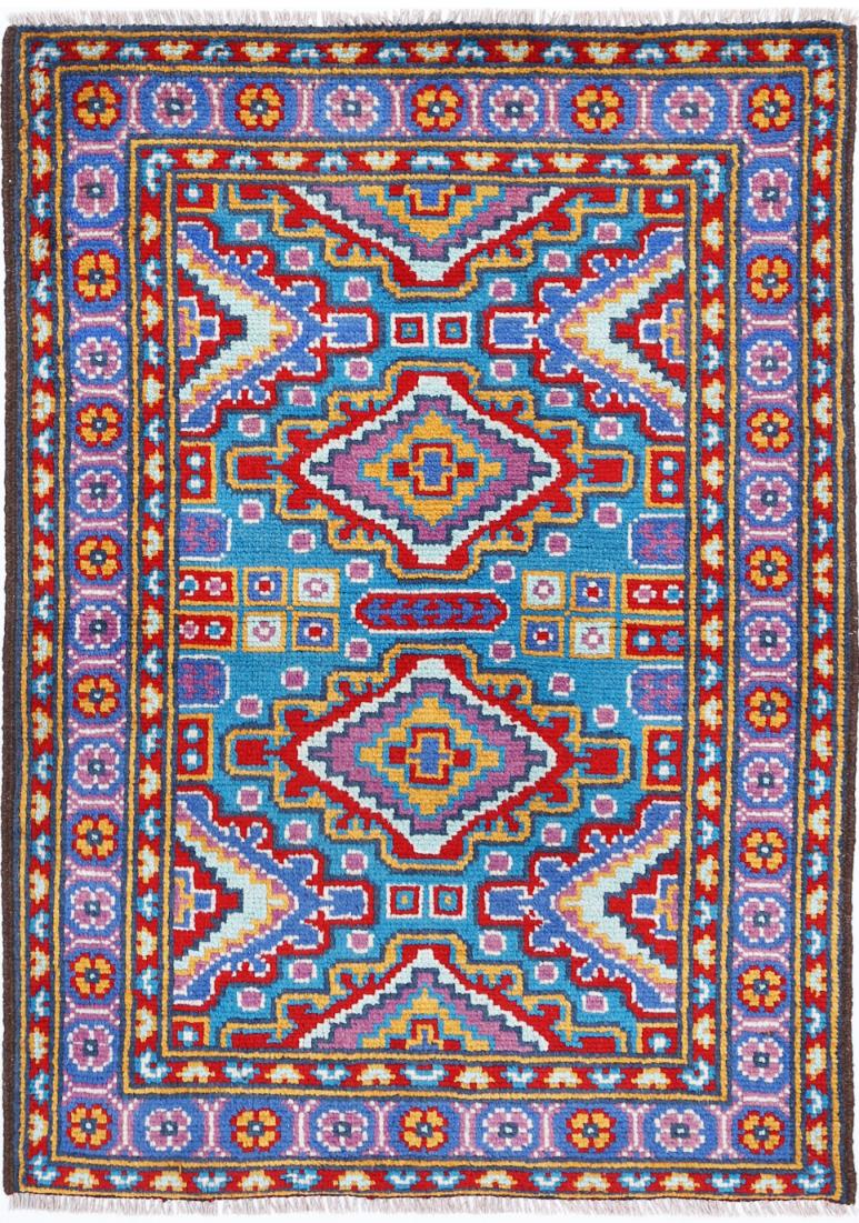 Teal Afghan Tribal Rug 2'9" x 4'0" Hand-Knotted