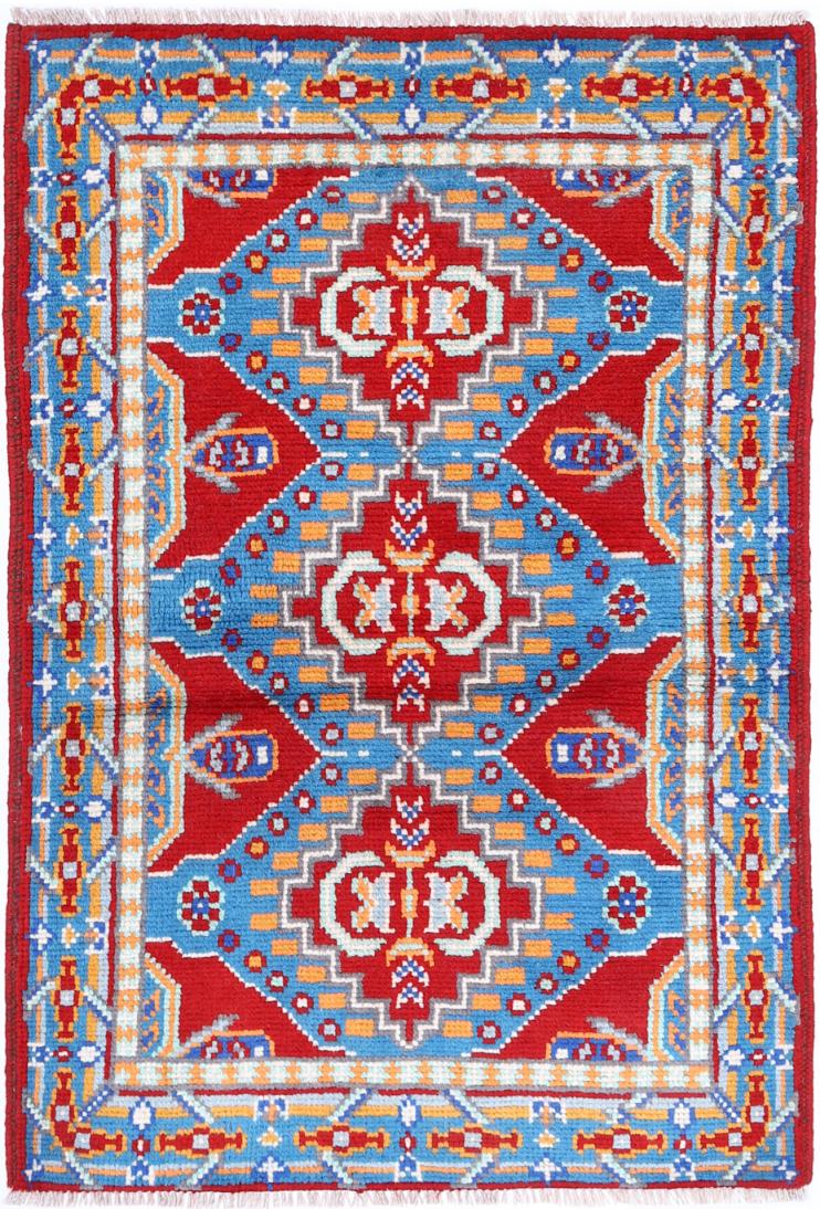 Red Afghan Tribal Rug 2'7" x 4'0" Hand-Knotted