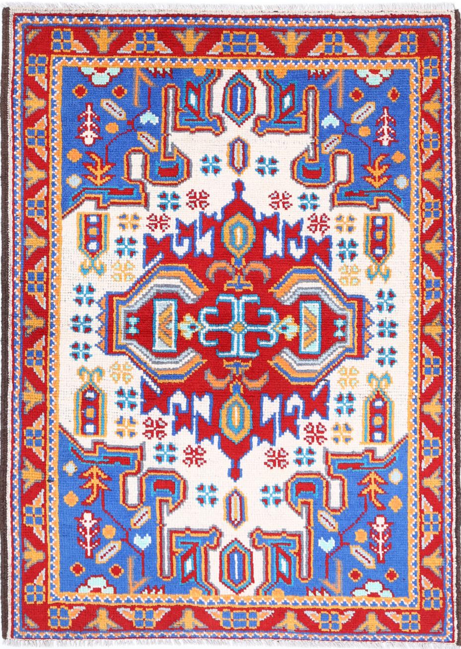 Ivory Afghan Tribal Rug 3'3" x 4'8" Hand-Knotted
